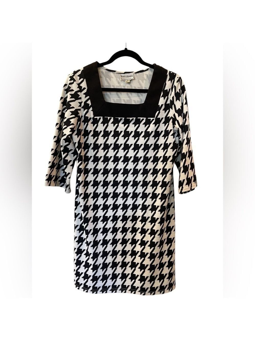 Karin Steven’s Women’s Black White Houndstooth Dress, 3/4-Sleeve Size: 6
